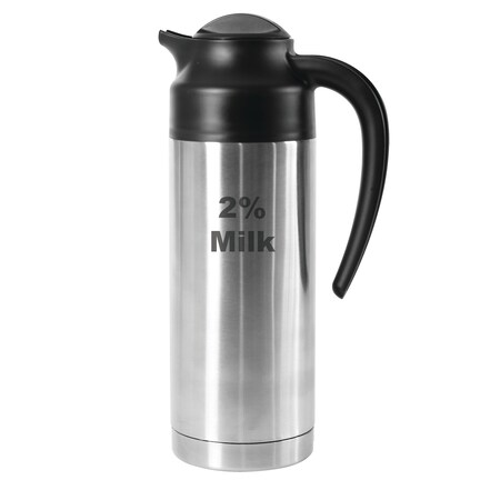 Service Ideas SteelVac Creamer, Etched 2% Milk, Vacuum Insulated Carafe, Stainless Vacuum, 1 Liter S2SN1002PCTET